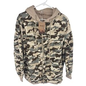 MANLY Camouflage Hooded Utility Jacket Men's Size Medium Zip Front Pockets